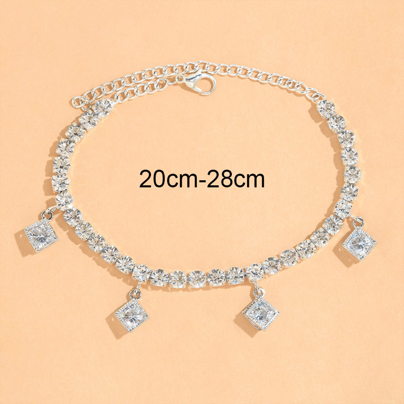 Stonefans Bohomian Rhombus Zircon Pandantiv gleznă bijuterii pentru femei de vară, plajă, sandale desculțe, lanț de gleznă, bijuterii cu stras