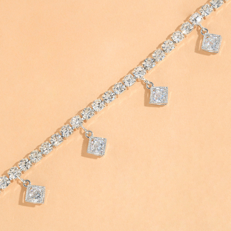 Stonefans Bohomian Rhombus Zircon Pandantiv gleznă bijuterii pentru femei de vară, plajă, sandale desculțe, lanț de gleznă, bijuterii cu stras