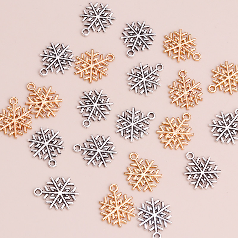 20 buc. Pandantive cu fulgi de nea mici, în două culori, pentru bricolaj, brelocuri, brățări, coliere, 20 x 20 mm, realizarea de bijuterii
