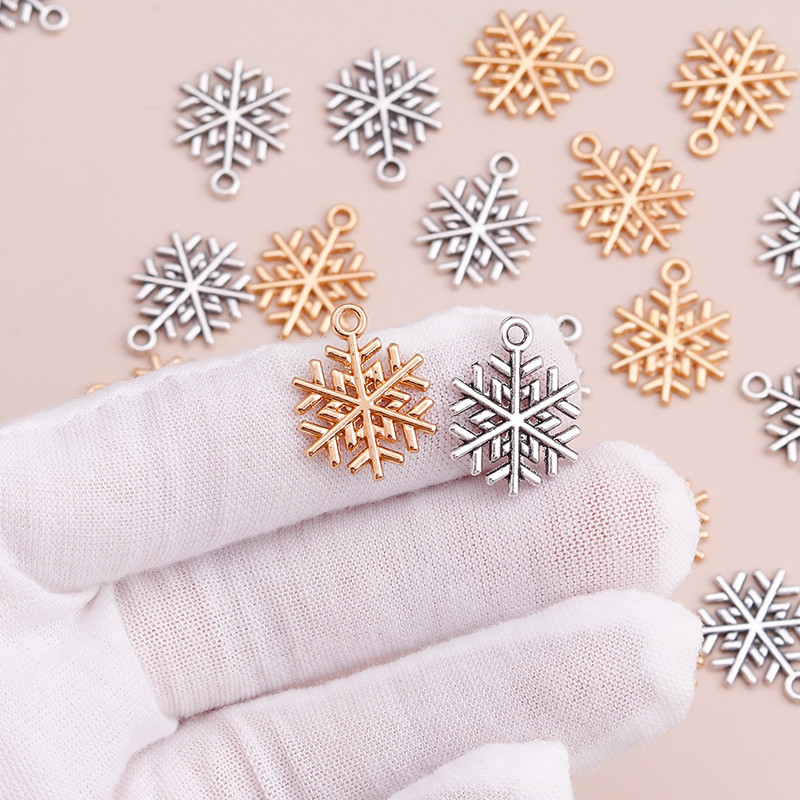 20 buc. Pandantive cu fulgi de nea mici, în două culori, pentru bricolaj, brelocuri, brățări, coliere, 20 x 20 mm, realizarea de bijuterii