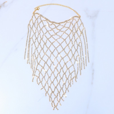 Stonefans Brățară de gleznă cu toc înalt cu stras complet pentru femei Brățară de gleznă cu plasă goală exagerată, ciucuri, bijuterii pentru picioare