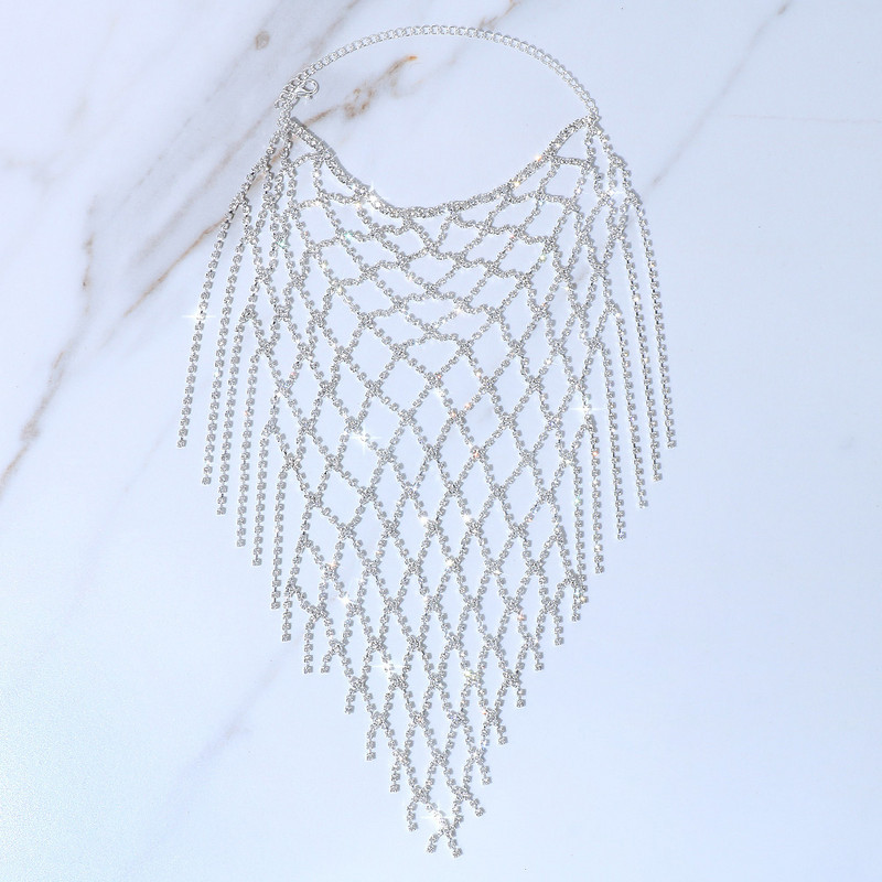 Stonefans Brățară de gleznă cu toc înalt cu stras complet pentru femei Brățară de gleznă cu plasă goală exagerată, ciucuri, bijuterii pentru picioare