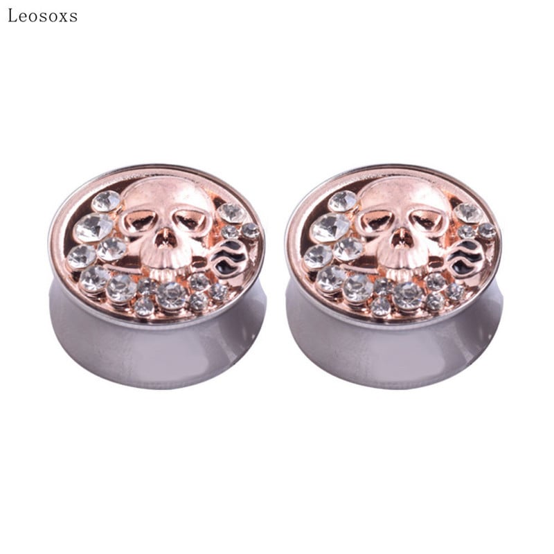 Leosoxs 2 bucăți din oțel inoxidabil din oțel inoxidabil din oțel inoxidabil pentru urechi, craniu și cercei din aur roz, bijuterii piercing