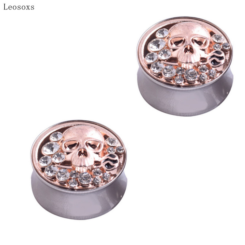 Leosoxs 2 bucăți din oțel inoxidabil din oțel inoxidabil din oțel inoxidabil pentru urechi, craniu și cercei din aur roz, bijuterii piercing