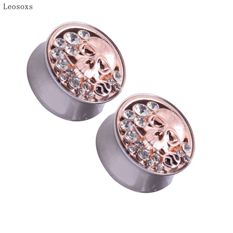 Leosoxs 2 bucăți din oțel inoxidabil din oțel inoxidabil din oțel inoxidabil pentru urechi, craniu și cercei din aur roz, bijuterii piercing