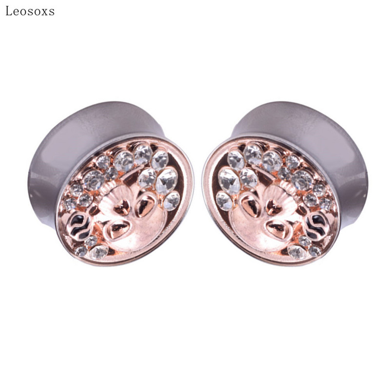 Leosoxs 2 bucăți din oțel inoxidabil din oțel inoxidabil din oțel inoxidabil pentru urechi, craniu și cercei din aur roz, bijuterii piercing