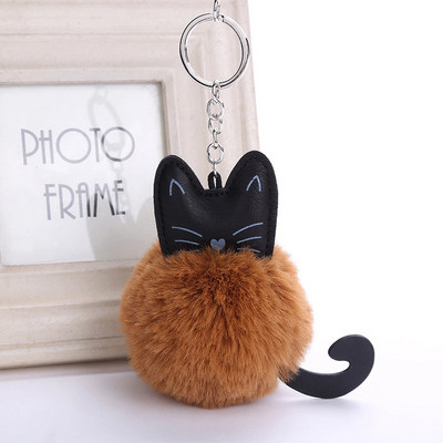 Breloc drăguț cu bile de blană pisică pompon moale coadă de animal Minge de păr Breloc pentru mașină Accesorii pentru geantă mașină Breloc pentru mamă Cadou Llaveros