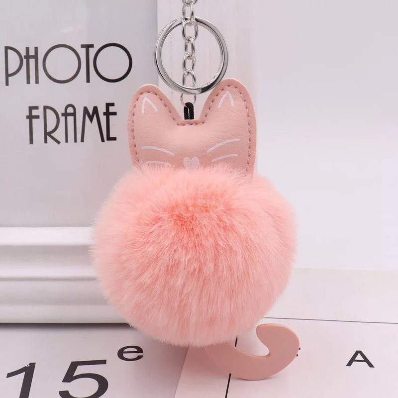 Breloc drăguț cu bile de blană pisică pompon moale coadă de animal Minge de păr Breloc pentru mașină Accesorii pentru geantă mașină Breloc pentru mamă Cadou Llaveros