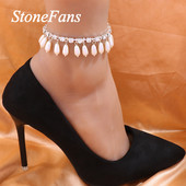 Stonefans, lanț de strass boem, gleznă cu pandantiv de perle pentru femei, sandale de plajă de vară, gleznă cu toc înalt, brățară, bijuterii