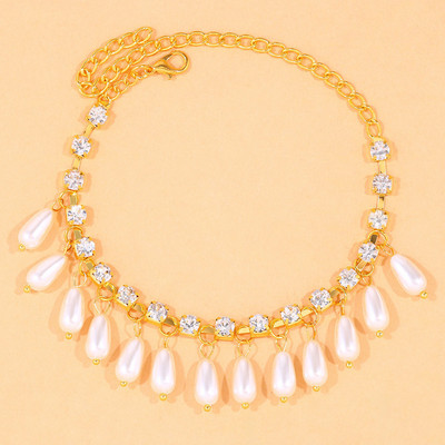 Stonefans, lanț de strass boem, gleznă cu pandantiv de perle pentru femei, sandale de plajă de vară, gleznă cu toc înalt, brățară, bijuterii