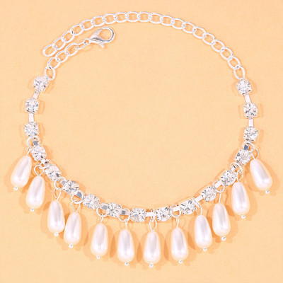 Stonefans, lanț de strass boem, gleznă cu pandantiv de perle pentru femei, sandale de plajă de vară, gleznă cu toc înalt, brățară, bijuterii