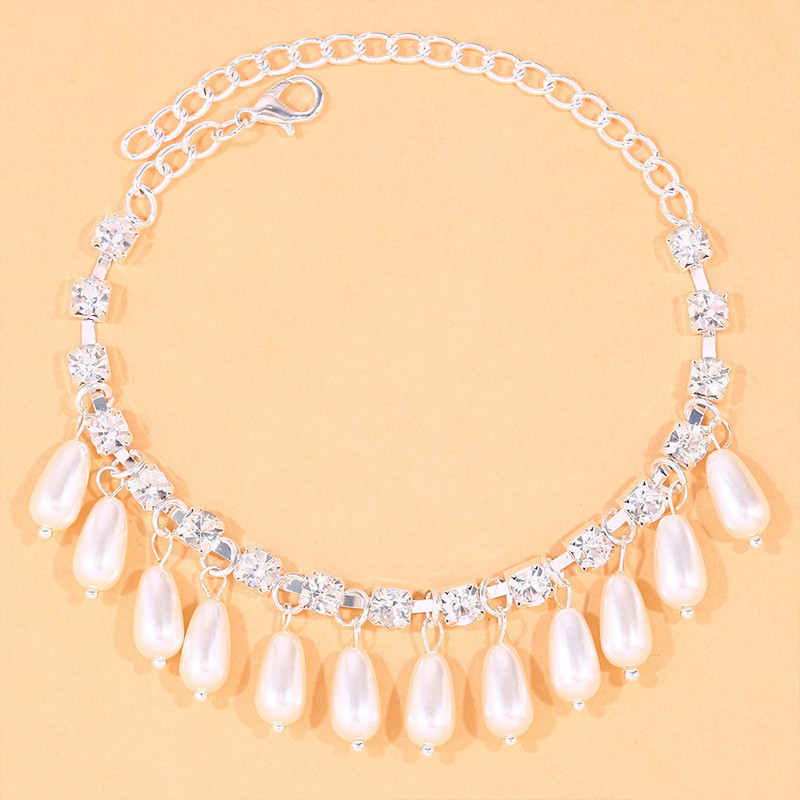 Stonefans, lanț de strass boem, gleznă cu pandantiv de perle pentru femei, sandale de plajă de vară, gleznă cu toc înalt, brățară, bijuterii