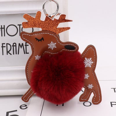 Breloc cu minge de blană de animale drăguț, piele PU, elan, fulg de nea, pluș, pandantiv, breloc pentru femeie, geantă, ornamente pentru mașini, Cadouri de Crăciun