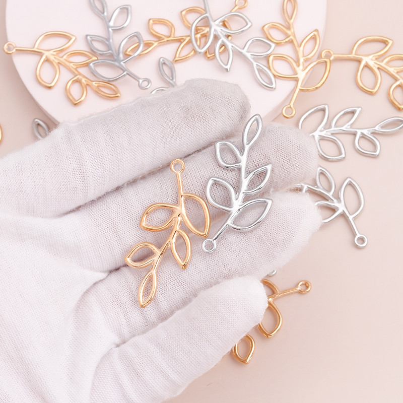 15 bucăți 40x20mm frunze goale mărgele mărgele pentru bricolaj brățări coliere pandantive bijuterii două culori frunze accesorii bijuterii