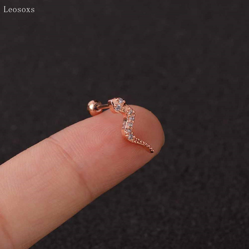 Leosoxs 2 bucăți bijuterii piercing la oase la ureche, cu personalitate explozivă, cu diamante, în formă de șarpe