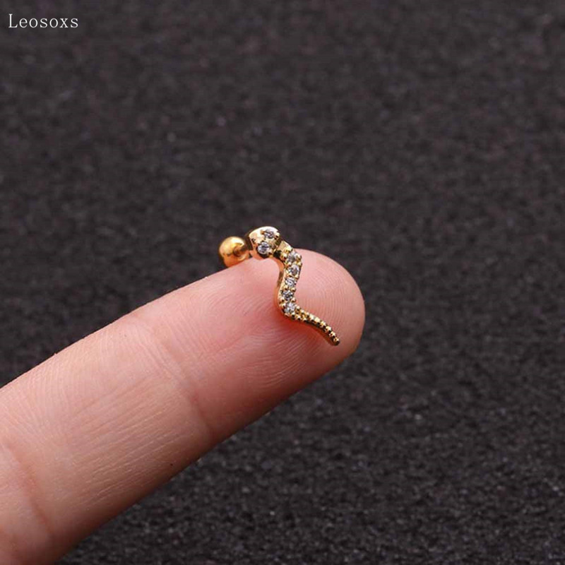 Leosoxs 2 bucăți bijuterii piercing la oase la ureche, cu personalitate explozivă, cu diamante, în formă de șarpe