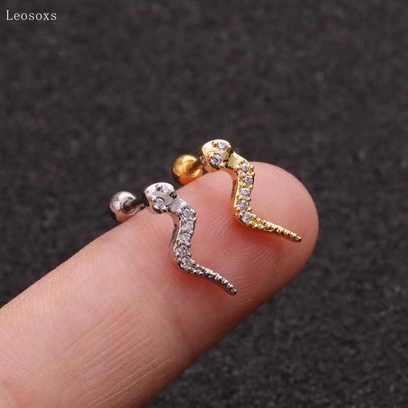 Leosoxs 2 bucăți bijuterii piercing la oase la ureche, cu personalitate explozivă, cu diamante, în formă de șarpe