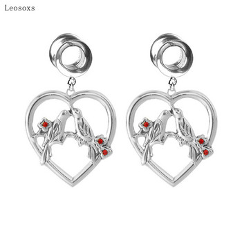 Leosoxs 2 τμχ Νέο ρετρό μενταγιόν Peach Heart Bird Ear piercing κόσμημα