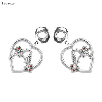 Leosoxs 2 τμχ Νέο ρετρό μενταγιόν Peach Heart Bird Ear piercing κόσμημα