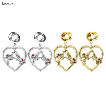 Leosoxs 2 τμχ Νέο ρετρό μενταγιόν Peach Heart Bird Ear piercing κόσμημα