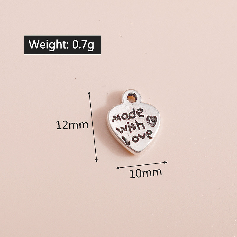40 de bucăți 12*10 mm, de culoare argintie antică, brelocuri de inimă din metal, făcute cu dragoste, pandantive pentru colier, bricolaj, bijuterii, artizanat manual