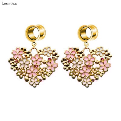 Piercing do ucha Leosoxs, 2 ks, európske a americké prehnané kvetinové púčiky, priehľadný kvapkajúci olej, dutý, v tvare srdca