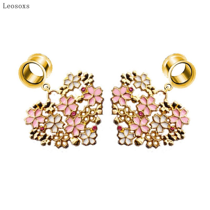 Piercing do ucha Leosoxs, 2 ks, európske a americké prehnané kvetinové púčiky, priehľadný kvapkajúci olej, dutý, v tvare srdca