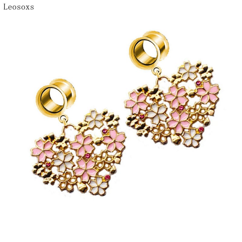 Piercing do ucha Leosoxs, 2 ks, európske a americké prehnané kvetinové púčiky, priehľadný kvapkajúci olej, dutý, v tvare srdca