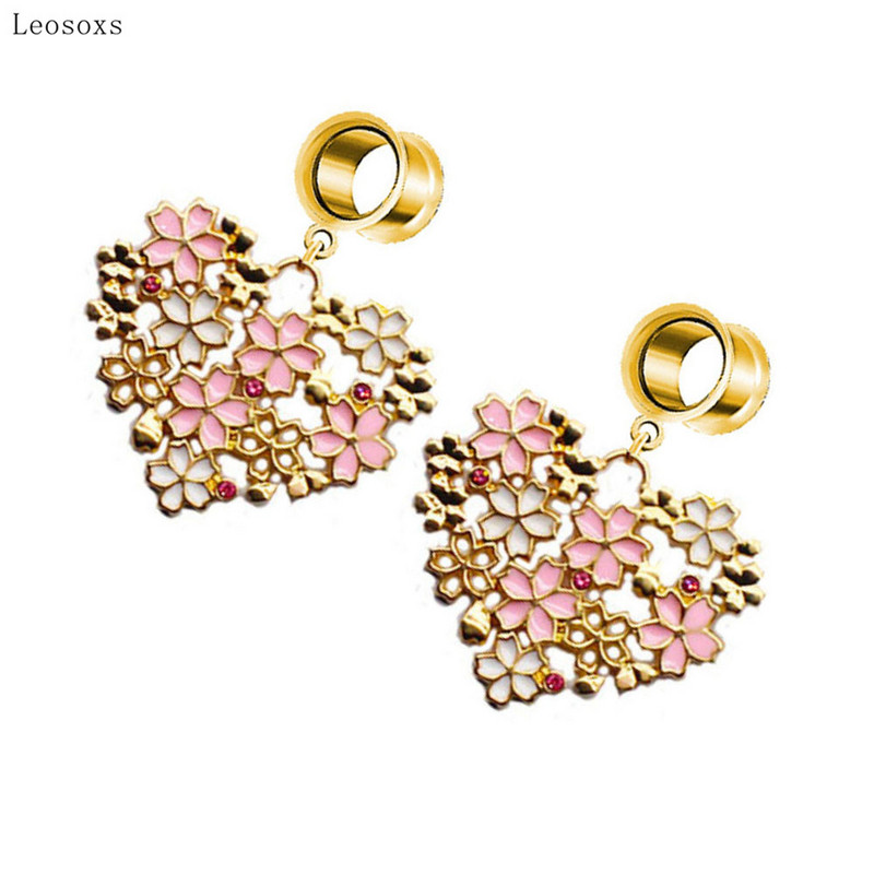 Piercing do ucha Leosoxs, 2 ks, európske a americké prehnané kvetinové púčiky, priehľadný kvapkajúci olej, dutý, v tvare srdca