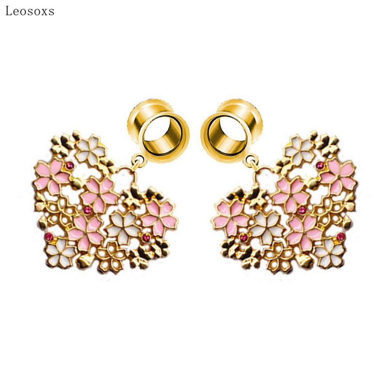 Piercing do ucha Leosoxs, 2 ks, európske a americké prehnané kvetinové púčiky, priehľadný kvapkajúci olej, dutý, v tvare srdca