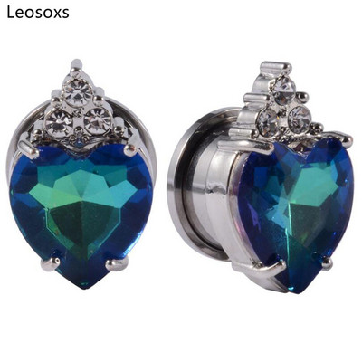 Náušnice Leosoxs, 2 ks, nový štýl, nehrdzavejúca oceľ s diamantmi, kladka, ušnica, tvar srdca, akryl, modrá ilúzia