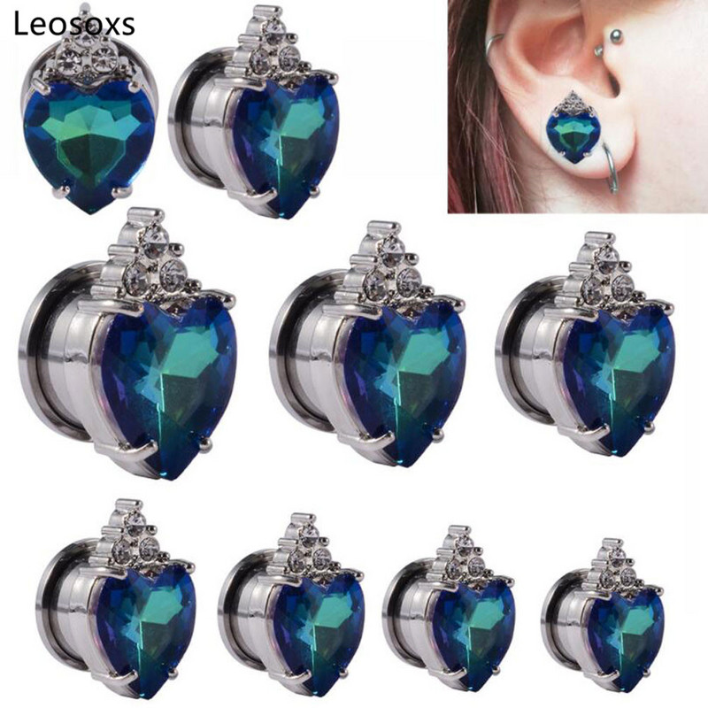 Náušnice Leosoxs, 2 ks, nový štýl, nehrdzavejúca oceľ s diamantmi, kladka, ušnica, tvar srdca, akryl, modrá ilúzia