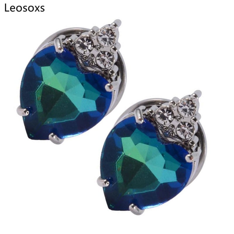 Náušnice Leosoxs, 2 ks, nový štýl, nehrdzavejúca oceľ s diamantmi, kladka, ušnica, tvar srdca, akryl, modrá ilúzia