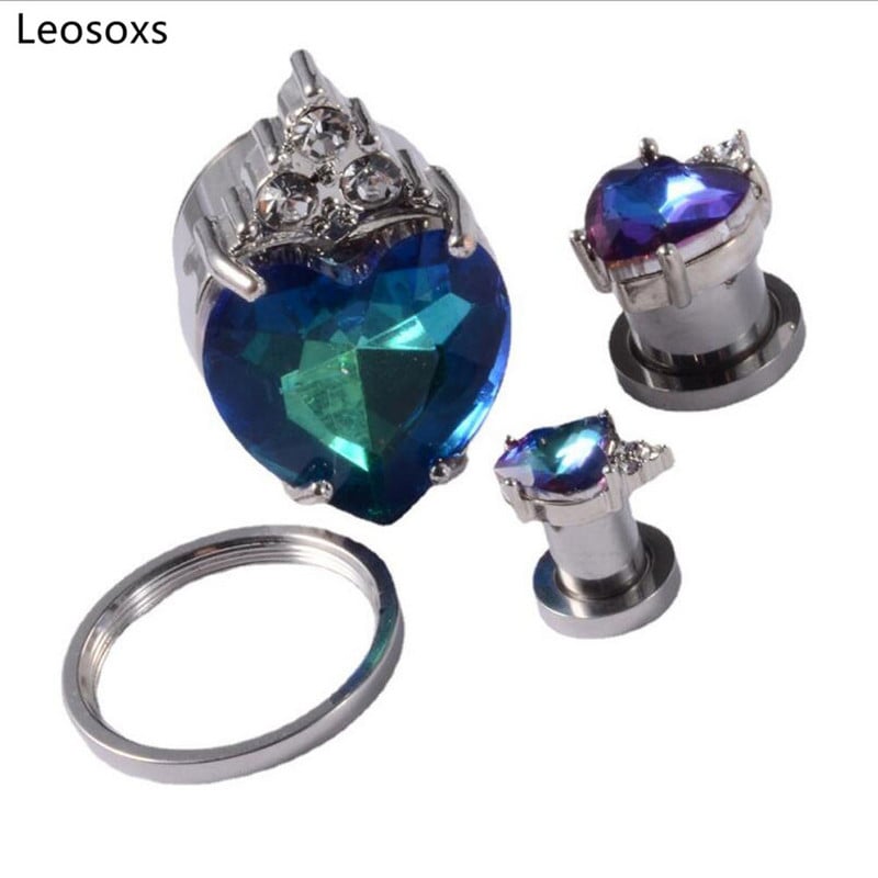 Náušnice Leosoxs, 2 ks, nový štýl, nehrdzavejúca oceľ s diamantmi, kladka, ušnica, tvar srdca, akryl, modrá ilúzia