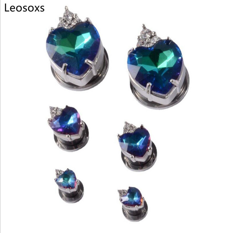 Náušnice Leosoxs, 2 ks, nový štýl, nehrdzavejúca oceľ s diamantmi, kladka, ušnica, tvar srdca, akryl, modrá ilúzia