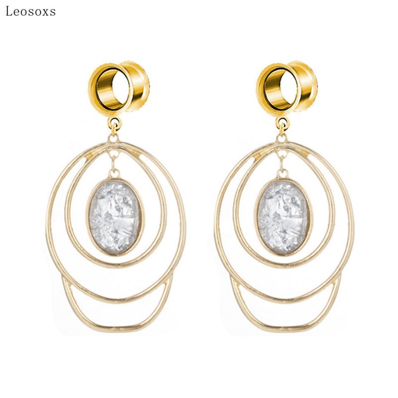 Leosoxs 2 buc Bijuterii piercing la ureche lungă cu mai multe straturi, cu personalitate, geometrică exagerată, ovală