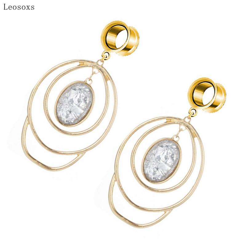 Leosoxs 2 buc Bijuterii piercing la ureche lungă cu mai multe straturi, cu personalitate, geometrică exagerată, ovală