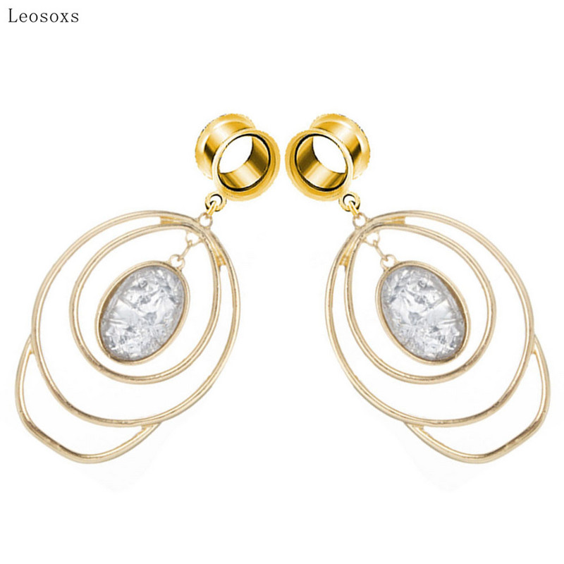 Leosoxs 2 buc Bijuterii piercing la ureche lungă cu mai multe straturi, cu personalitate, geometrică exagerată, ovală