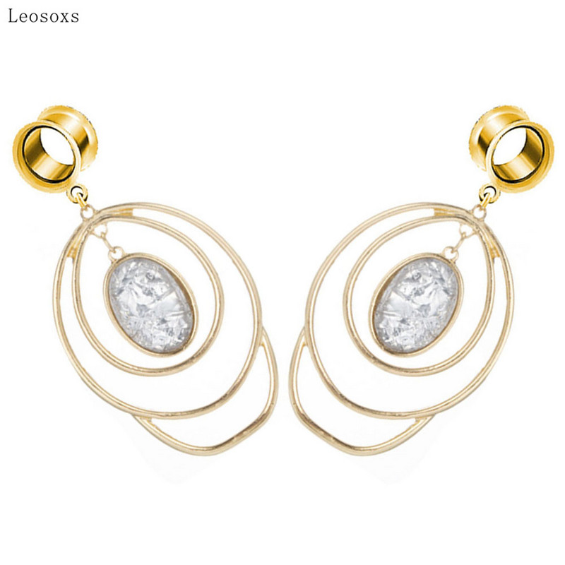 Leosoxs 2 buc Bijuterii piercing la ureche lungă cu mai multe straturi, cu personalitate, geometrică exagerată, ovală