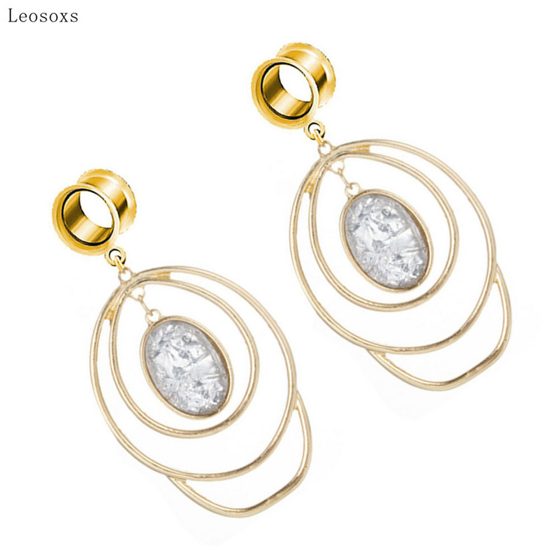 Leosoxs 2 buc Bijuterii piercing la ureche lungă cu mai multe straturi, cu personalitate, geometrică exagerată, ovală