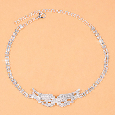 Stonefans, boemă, cu strasuri complete, cu aripi de înger, gleznă pentru femei, lanț dublu strat, gleznă cu toc înalt, brățară pe picior, bijuterii