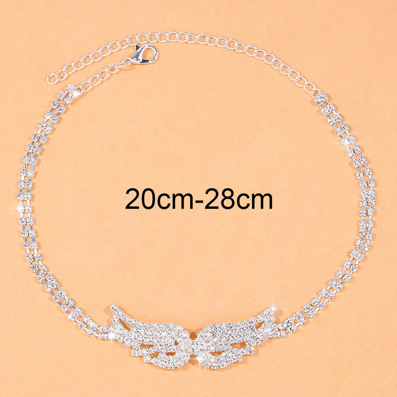 Stonefans, boemă, cu strasuri complete, cu aripi de înger, gleznă pentru femei, lanț dublu strat, gleznă cu toc înalt, brățară pe picior, bijuterii