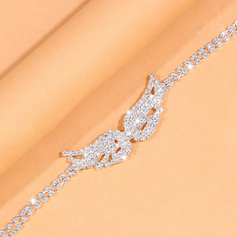 Stonefans, boemă, cu strasuri complete, cu aripi de înger, gleznă pentru femei, lanț dublu strat, gleznă cu toc înalt, brățară pe picior, bijuterii