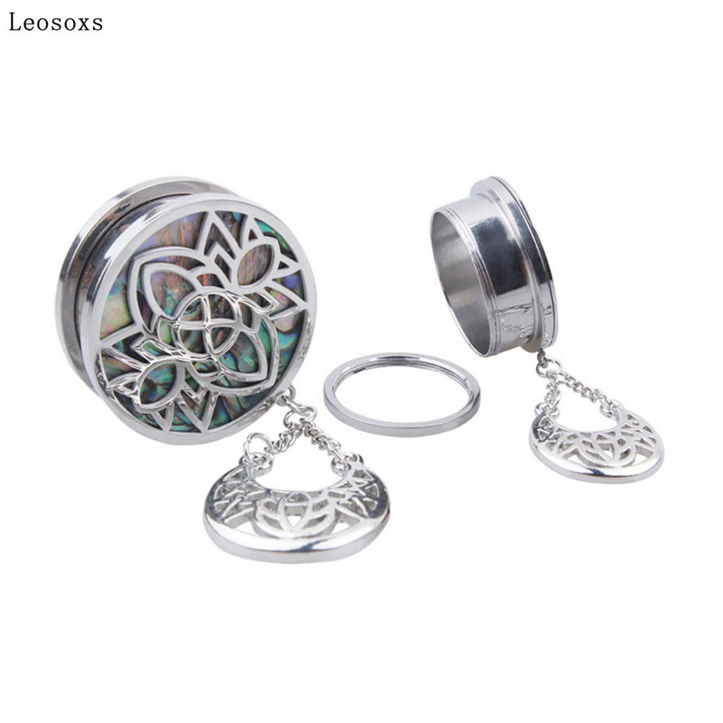 Piercing do ucha z papiera s dutou mušľou z nehrdzavejúcej ocele, 2 ks.