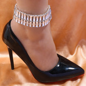 Stonefans Dvojvrstvové obdĺžnikové krištáľové náramky na členok pre ženy Boho štýlové vysoké podpätky, šperky na členky, sandále, doplnky