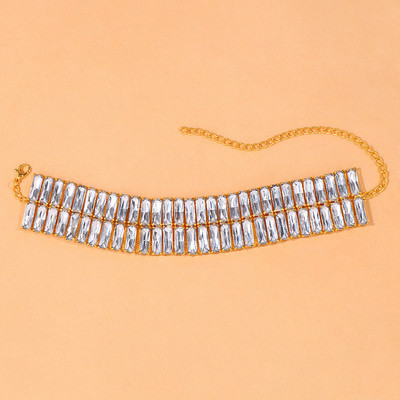 Stonefans Dvojvrstvové obdĺžnikové krištáľové náramky na členok pre ženy Boho štýlové vysoké podpätky, šperky na členky, sandále, doplnky