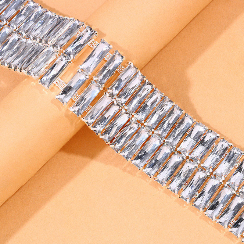 Stonefans Dvojvrstvové obdĺžnikové krištáľové náramky na členok pre ženy Boho štýlové vysoké podpätky, šperky na členky, sandále, doplnky