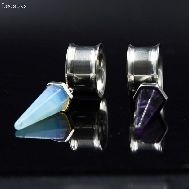 Leosoxs 2 buc 8 mm-16 mm din oțel inoxidabil corn dublu dinți interiori auricul pandantiv simplu piercing piatră expansiune ureche vânzare fierbinte