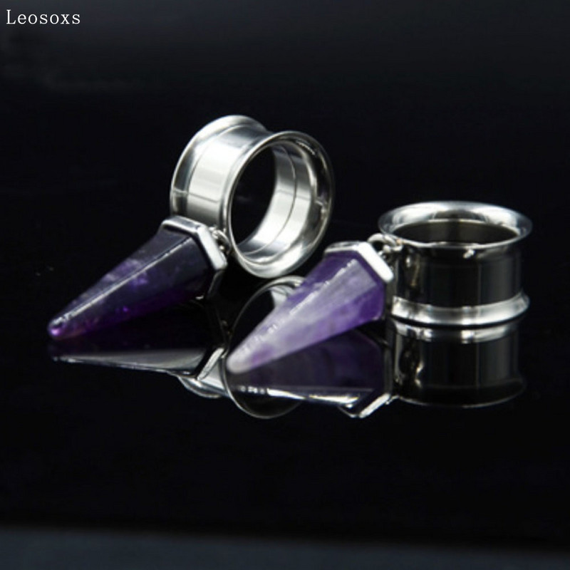 Leosoxs 2 buc 8 mm-16 mm din oțel inoxidabil corn dublu dinți interiori auricul pandantiv simplu piercing piatră expansiune ureche vânzare fierbinte