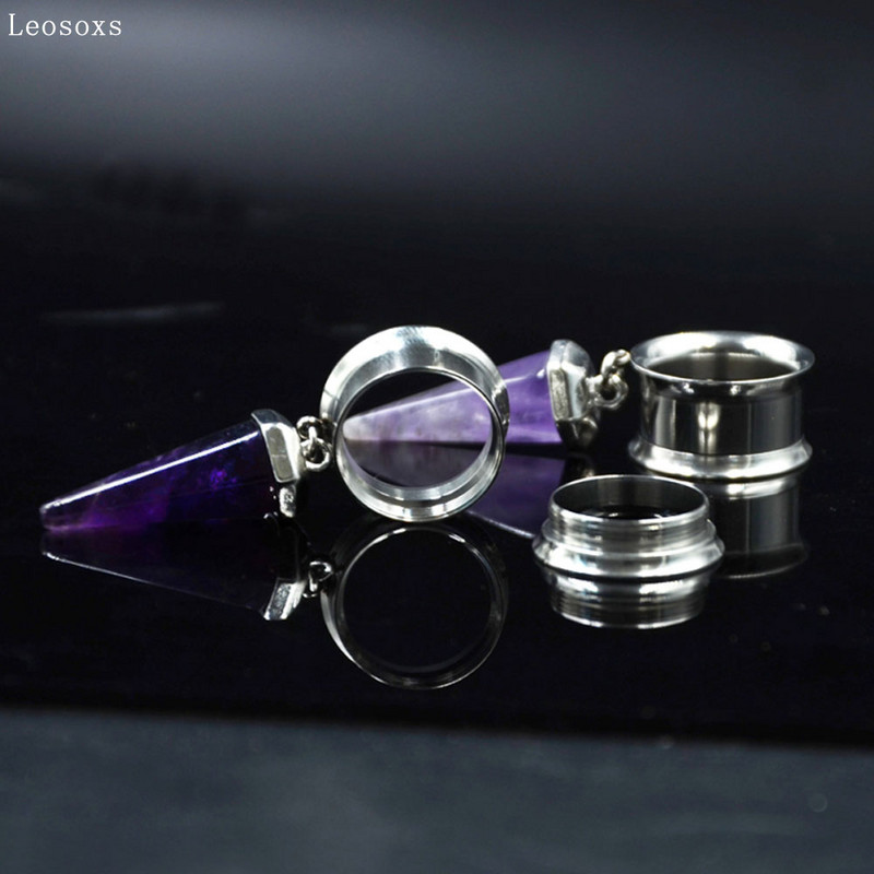 Leosoxs 2 buc 8 mm-16 mm din oțel inoxidabil corn dublu dinți interiori auricul pandantiv simplu piercing piatră expansiune ureche vânzare fierbinte